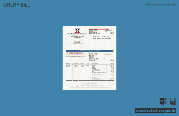 USA West Memphis Utility Commission – Beispieltext für eine Stromrechnung (Vorschau)